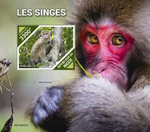 NIGER - 2019 - Monkeys - Perf Souv Sheet - Mint Never Hinged