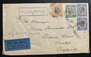 1933 Tanga Tanganyika British KUT Feeder Flight Airmail Cover To Bristol England