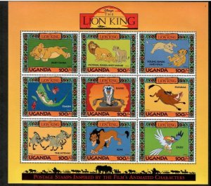 Uganda 1994 - Disney - The Lion King - Sheet of 9 Stamps - #1 - MNH