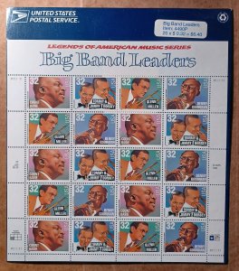 United States #3099a 32c Big Band Leaders MNH pane of 20 plate #P111111 (1996)