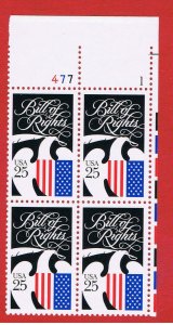 #2421 MNH OG  plate block of 4 Bill of Rights Free S/H