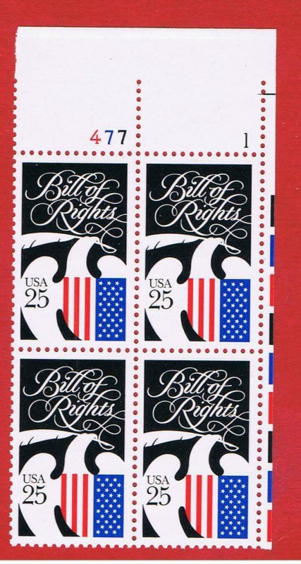 #2421 MNH OG  plate block of 4 Bill of Rights Free S/H