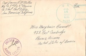 United States Marine Corps Soldier's Free Mail 1943 U.S. Navy blue postmark 3...