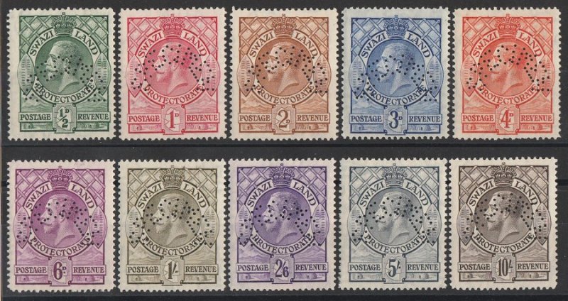 SWAZILAND : 1933 KGV Shields set ½d to 10/-, perf SPECIMEN. MNH **. 