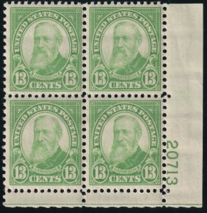 Sc# 694 U.S 1931 Benjamin Harrison 13¢ plate number block 20713 MNH CV $27.50