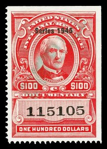 Scott R433 1945 $100.00 Dated Red Documentary Revenue Used VF Cat $20