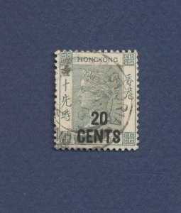 HONG KONG  - Scott 52, SG 45 - 20c on 30c - used - Queen Victoria - 1891