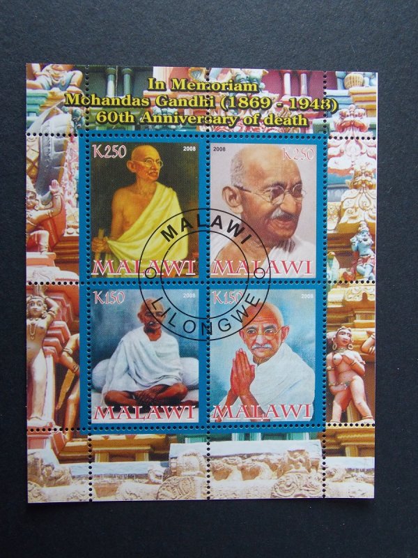 2008 Mahatma Gandhi CTO Miniature Sheet from Malawi