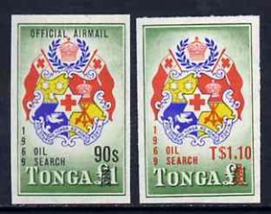 TONGA - 1969 - Arms o/p Official & New Value - Imperf 2v Set - Mint Never Hinged