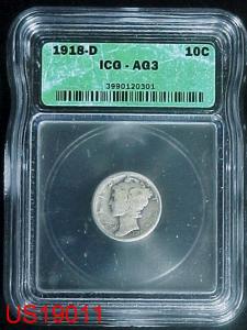 1918-D MERCURY DIME ICG AG-3