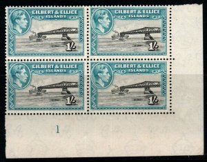 GILBERT & ELLICE IS. SG51 1938 1/= BROWNISH BLACK & TURQUOISE-GREEN BLK OF 4 MNH