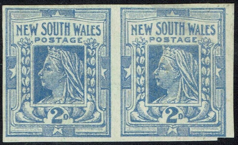 NEW SOUTH WALES 1902 QV 2D IMPERF PAIR WMK CROWN/NSW SG TYPE W65 