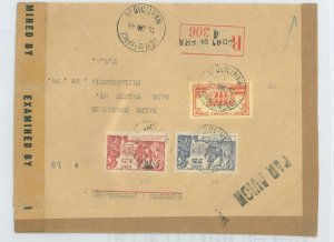 Martinique 172/186-87 1945 Censorship; Registered Port De France-Miami-Philadelphia; svc for 172