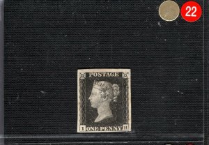 GB PENNY BLACK QV Stamp SG.2 1840 1d Plate 1b (IH) Mint LMM Cat £12,500 GRED22