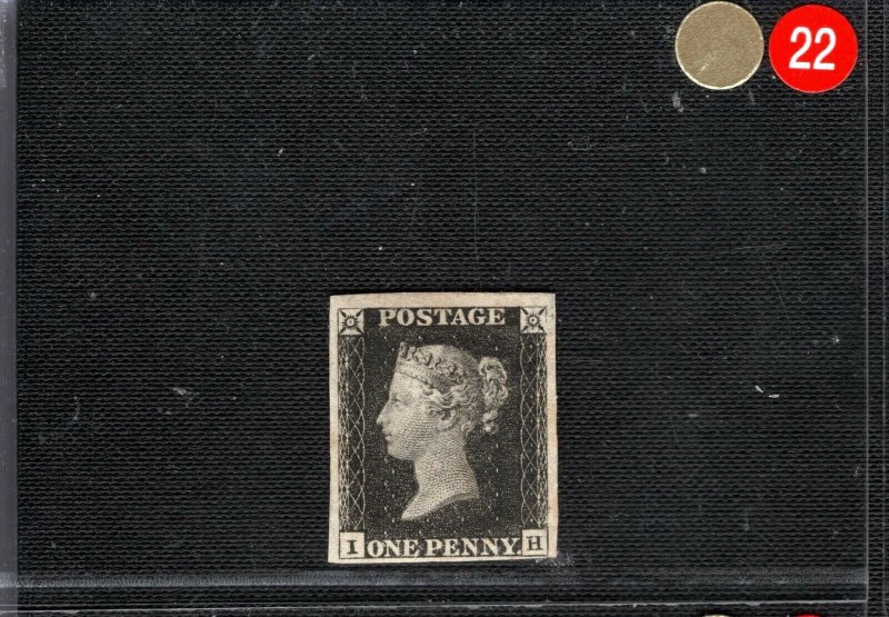 GB PENNY BLACK QV Stamp SG.2 1840 1d Plate 1b (IH) Mint LMM Cat £12,500 GRED22