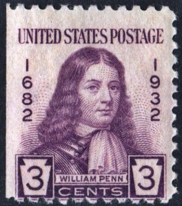 SC#724 3¢ William Penn (1932) MNH