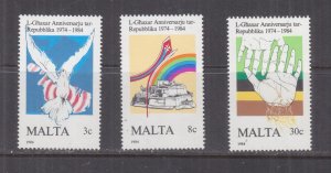 MALTA, 1984 Tenth Anniversary set of 3, mnh.