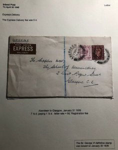 1939 Aberdeen Scotland England Express Delivery Cover To Glasgow