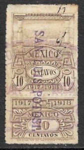 MEXICO REVENUES 1917-18 10c Columns SAN LUIS POTOSI Control R448A Used