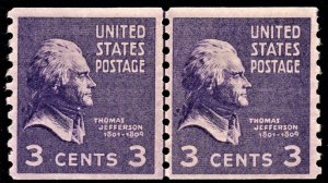 US 842 MNH VF 3 Cent Thomas Jefferson Line Pair***