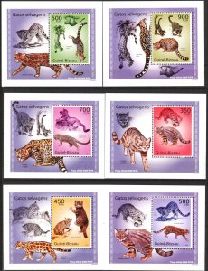 {185} Guinea Bissau 2011 Wild Cats 6 S/S Deluxe MNH**