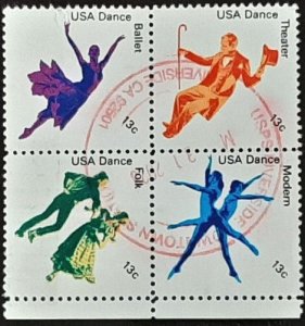 US Scott # 1749-1752; 13c Dance from 1978, used, VF;  Block of 4