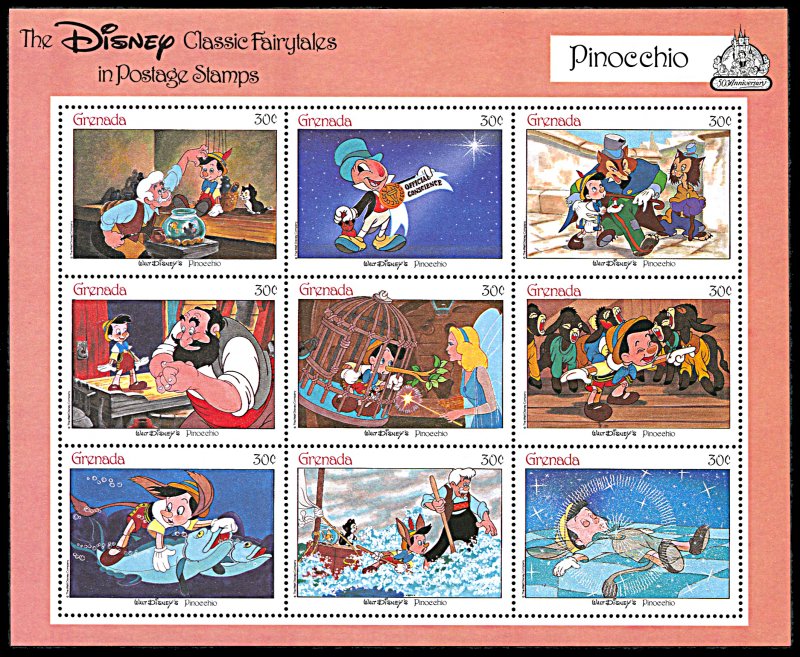 Grenada 1543, MNH, Disney Pinocchio miniature sheet