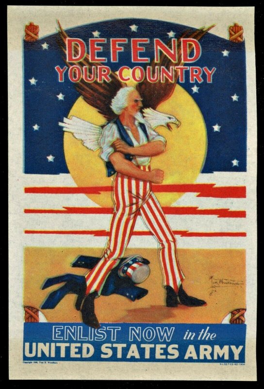 WWII 1940 VINTAGE UNCLE SAM DEFEND YOUR COUNTRY ENLIST US ARMY POSTER STAMP