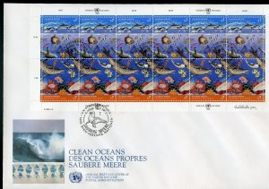 UNITED NATIONS WFUNA CLEAN OCEANS SET OF THREE MINIATURE SHEET FIRST DAY COVERS