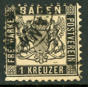 Germany States 1862 Baden 1 Kr Black  Perf 10 Scott #15 VFU G417