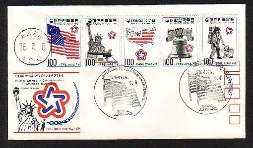 South Korea, Scott cat. 1034-1038. USA Bicentennial on a First day cover. ^