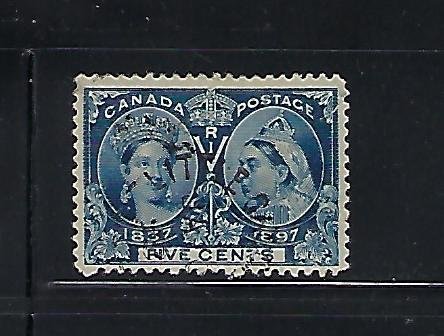 CANADA SCOTT #54 1897 VICTORIA JUBILEE 5 CENTS (BLUE)- USED