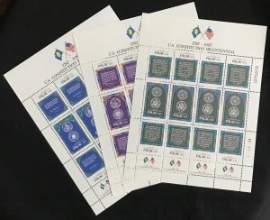 Palau #157a 160a 163a MNH 3 Sheets of 12 US Constitution L37