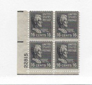 United States, 821, Abraham Lincoln Plate Block of 4 #22815 LL, **MNH**