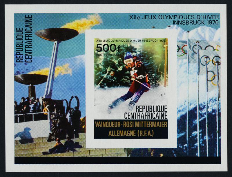 Central Africa C150 imperf MNH Winter Olympics, Skiing