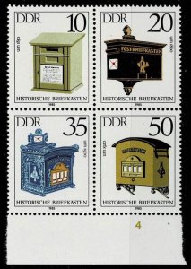 Germany DDR 1985, Sc#2459a MNH, Antique Mailboxes, block of 4