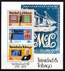 Trinidad and Tobago 1979 Sc#320a STAMPS ON STAMPS-ROWLAND HILL/SHIP S/S MNH