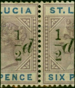 St Lucia 1891 1/2d on Half 6d Dull Mauve & Blue SG54c 'Surch Double' & SG54e ...