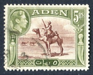 Aden 1939 KGVI. 5r red brown & olive green. Used. SG26.