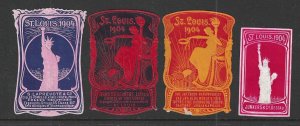 St. Louis World's Fair, 1904, Lot of 4 Diff. Poster Stamps each with Advertising