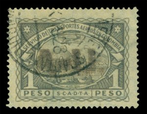 COLOMBIA 1923 AIRMAIL - SCADTA -ARGENTINA/URU A-U handstamp 1p Sc CLAU19 used