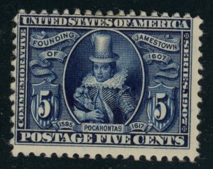 US Stamp #330 Pocahontas 5c - MHH - CV $150.00