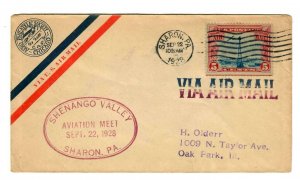 #9h C-11 Cover Cachet Sept. 22,1928 Shenango Valley Aviation Meet Sharon, Pa.