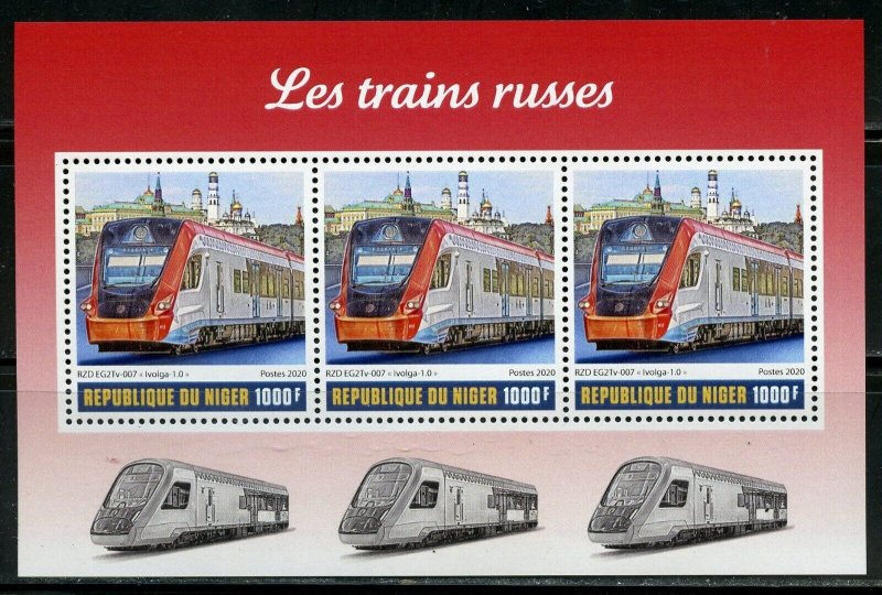 NIGER 2020  RUSSIAN TRAINS SET OF THREE SHEETS MINT NH