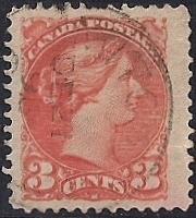 Canada #37 3 cent 1873 Victoria, Orange Red Stamp used VF