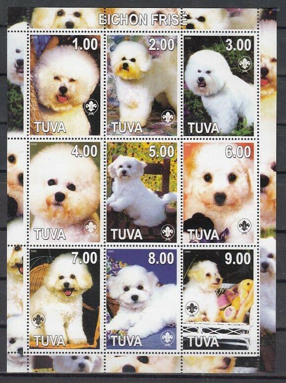 Touva, 1999 Russian Local. Bichons on a sheet of 9.  