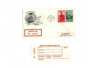 1955 Certified Mail # FA1 First Day Cover With Original Receipt D.C. Cancel