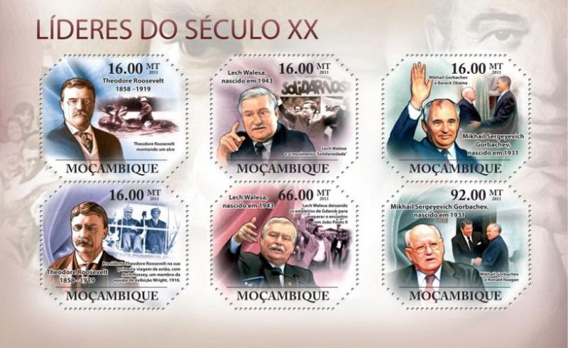 MOZAMBIQUE 2011 SHEET MNH LEADERS OF XX CENTURY GORBACHEV ROOSEVELT WALESA