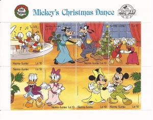 Sierra Leone - 1988 Disney Mickey Christmas Dance 8 Stamp Sheet #1010