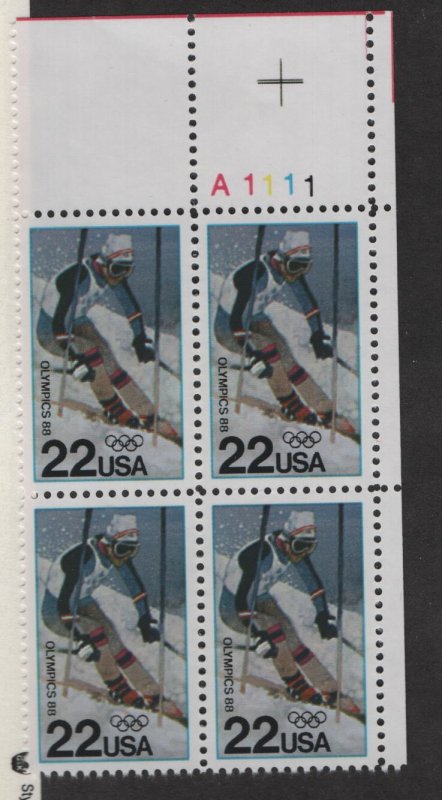 US, 2369, MNH, PLATE BLOCK, 1988, 1988 WINTER OLYMPICS, CALGARY